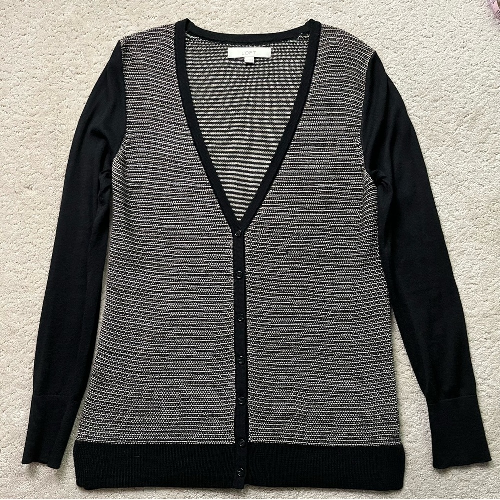 Ann Taylor LOFT Cardigan Sweater Black Metallic M